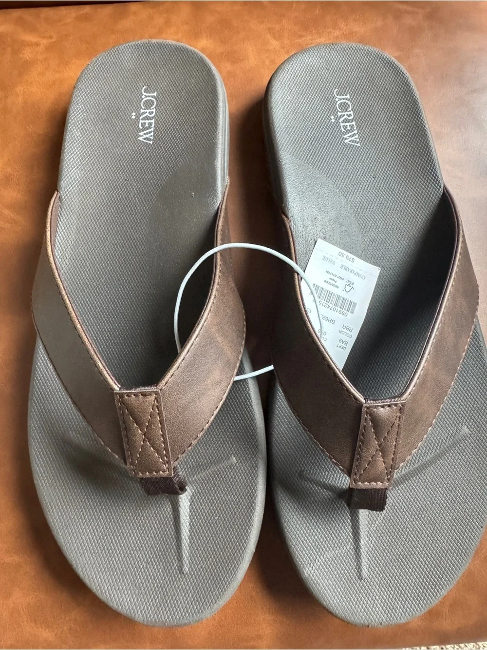 J. Crew Men’s Dark Brown and Black Flip-Flop Sandals